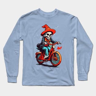 Witch skeleton riding bike Long Sleeve T-Shirt